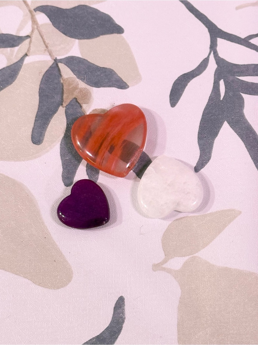 Three Heart Gemstone Set - Dark Pink/Orangish, Purple & White